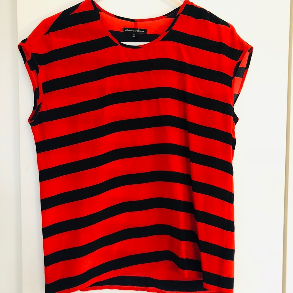 Madewell 100% Silk Tee XS Navy & Red Stripe